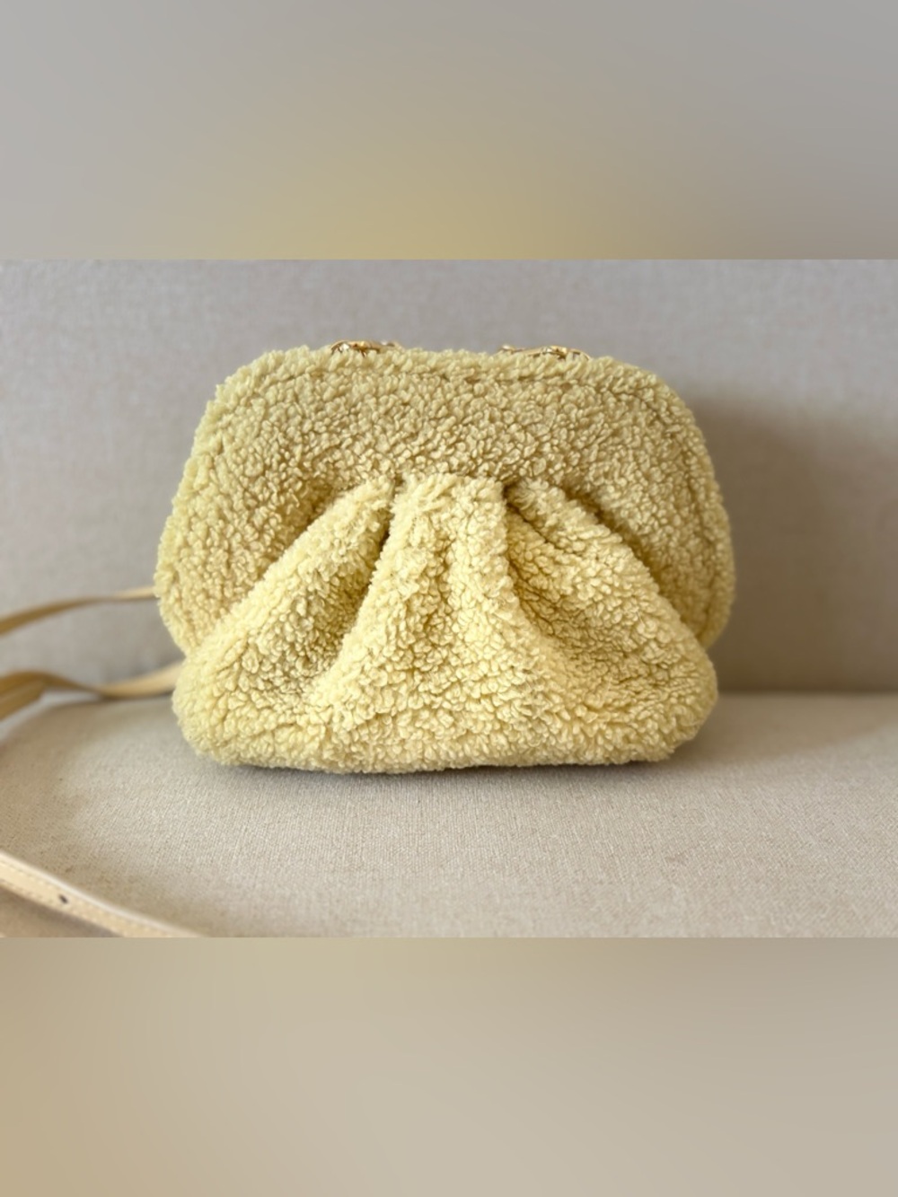 Themoire Plush Sherpa Crossbody/Clutch in Soft Yellow